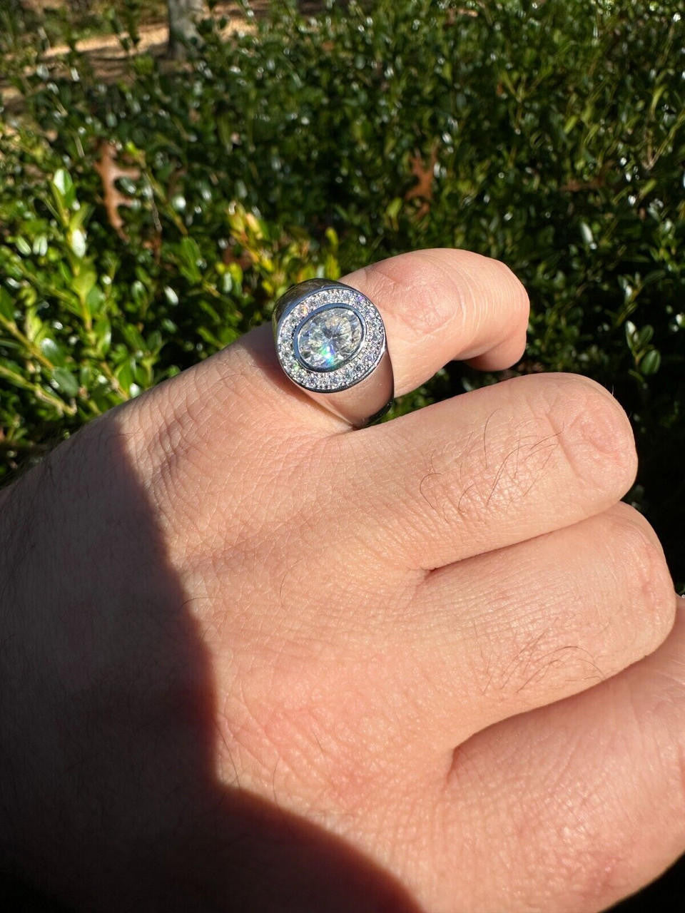 HarlemBling Big 2.4ct Oval Cut MOISSANITE Solitaire Men's Real Solid 925 Silver Ring Pinky