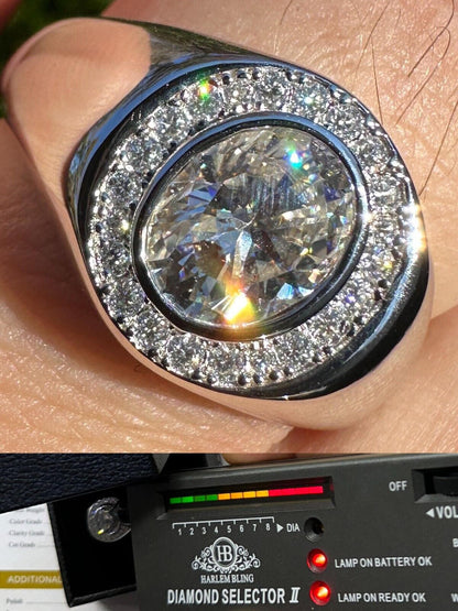 HarlemBling Big 2.4ct Oval Cut MOISSANITE Solitaire Men's Real Solid 925 Silver Ring Pinky