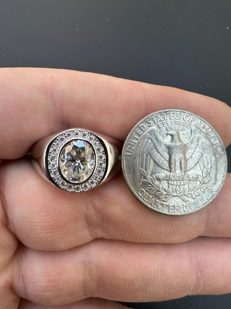 HarlemBling Big 2.4ct Oval Cut MOISSANITE Solitaire Men's Real Solid 925 Silver Ring Pinky