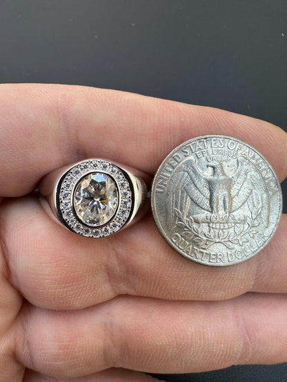 HarlemBling Big 2.4ct Oval Cut MOISSANITE Solitaire Men's Real Solid 925 Silver Ring Pinky