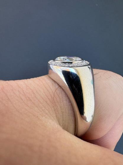 HarlemBling Big 2.4ct Oval Cut MOISSANITE Solitaire Men's Real Solid 925 Silver Ring Pinky