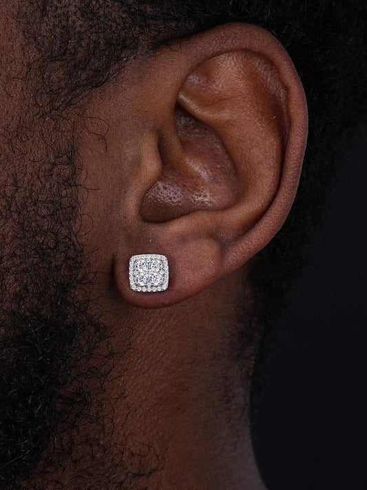 HarlemBling Big Rock Iced Out Earrings - 925 Silver - CZ Stones - 9mm