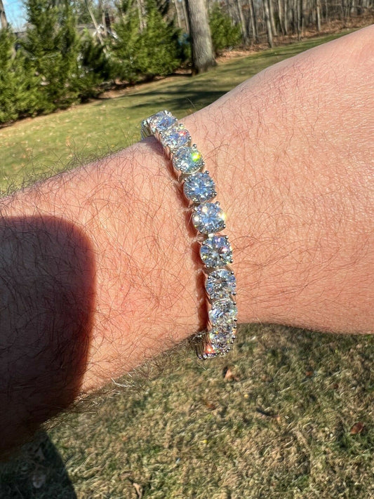 HarlemBling BIG Stone 8mm 44-52ct Real MOISSANITE Tennis Bracelet Pass Diamond Test Out Iced