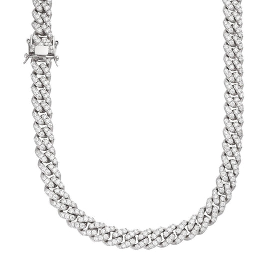 HarlemBling Big Stone Miami Cuban Link Chain Necklace Iced Out CZ Stones - 925 Silver - 12mm - 16"- 30"
