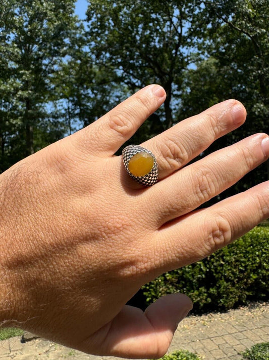 HarlemBling Black & White Ring - 925 Silver Oxidized - Genuine Yellow Sapphire Stone