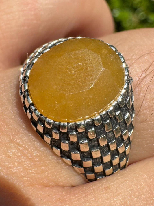 HarlemBling Black & White Ring - 925 Silver Oxidized - Genuine Yellow Sapphire Stone