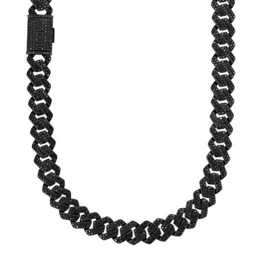 HarlemBling Black MOISSANITE #1 Bestseller Miami Cuban Link Prong Chain Necklace Iced Out - Black Rhodium Over 925 Silver - 8mm-16mm - 6" - 9"