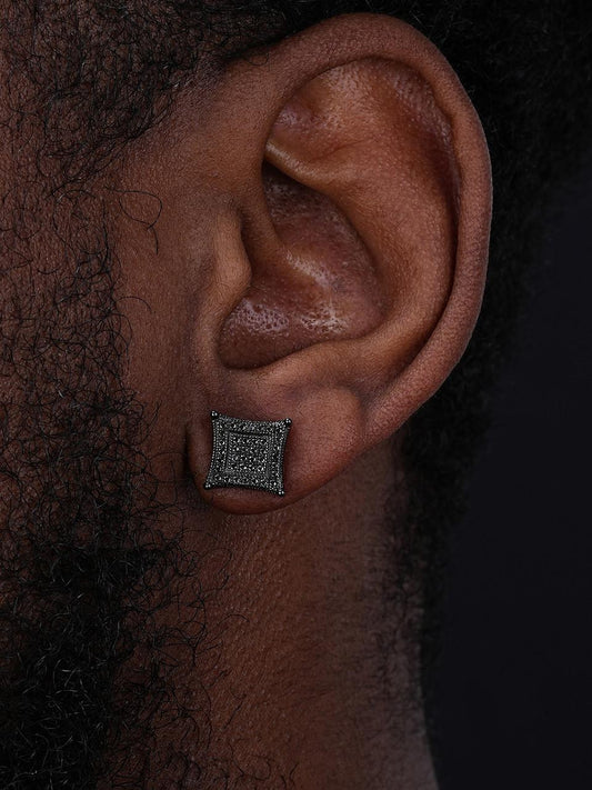 HarlemBling Black MOISSANITE 3D Kite Classic Iced Out Earrings - Black Rhodium Plated 925 Silver - 11mm