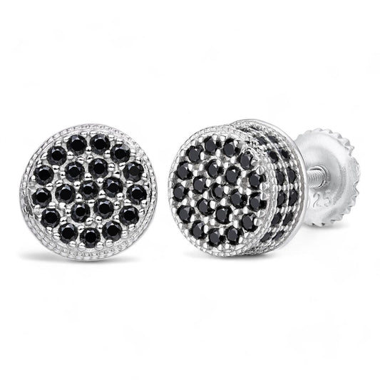 HarlemBling Black MOISSANITE 3D Round Iced Out Earrings - 925 Silver - 8mm