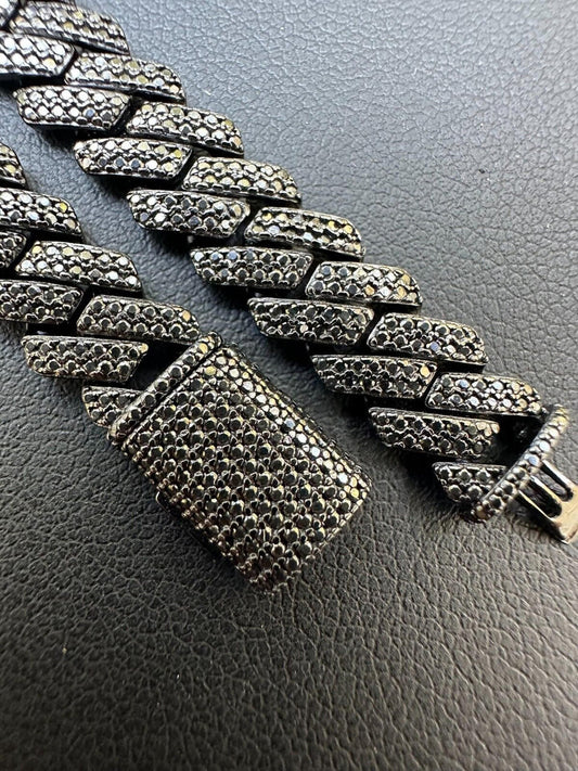 HarlemBling BLACK MOISSANITE 8mm Real Miami Cuban Link Prong Bracelet Iced Black Rhodium Over 925 Silver