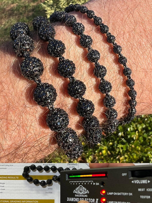 HarlemBling Black Moissanite Disco Ball Bracelet 4-10mm - Black Rhodium Over 925 Silver - Shambala Style