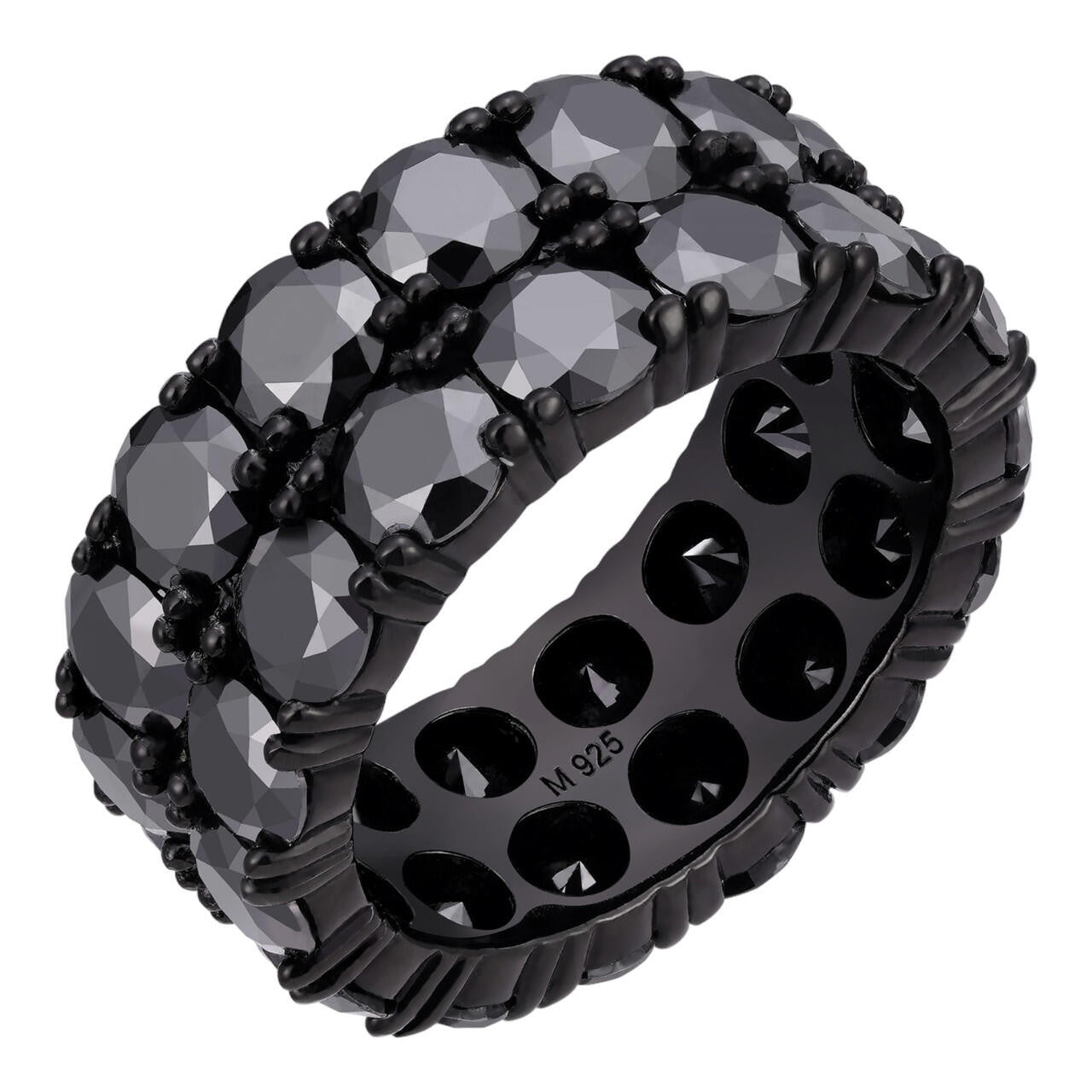 HarlemBling Black MOISSANITE Double Row Eternity Ring - 925 Silver Oxidized Rhodium