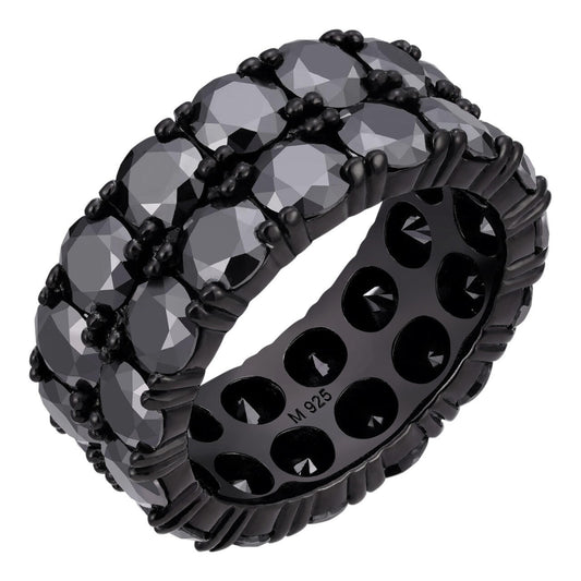 HarlemBling Black MOISSANITE Double Row Eternity Ring - 925 Silver Oxidized Rhodium