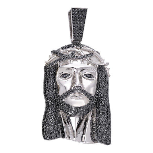 HarlemBling Black MOISSANITE Hip Hop Jesus Pendant - 925 Silver - 3 Sizes 1.5"-3.25"