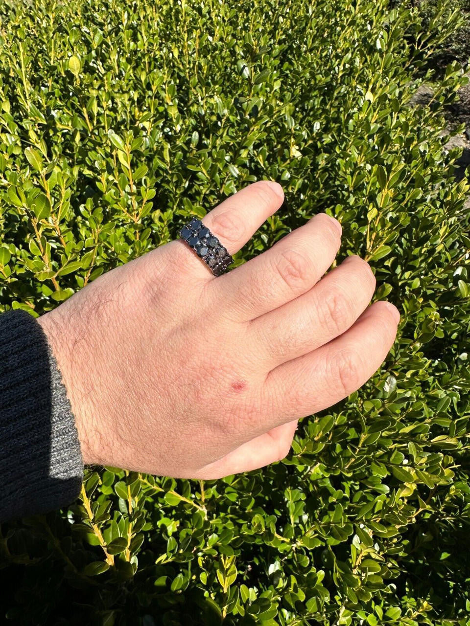 HarlemBling Black Moissanite Ring Real 925 Silver Oxidized Rhodium Hip Hop Iced Tennis Band