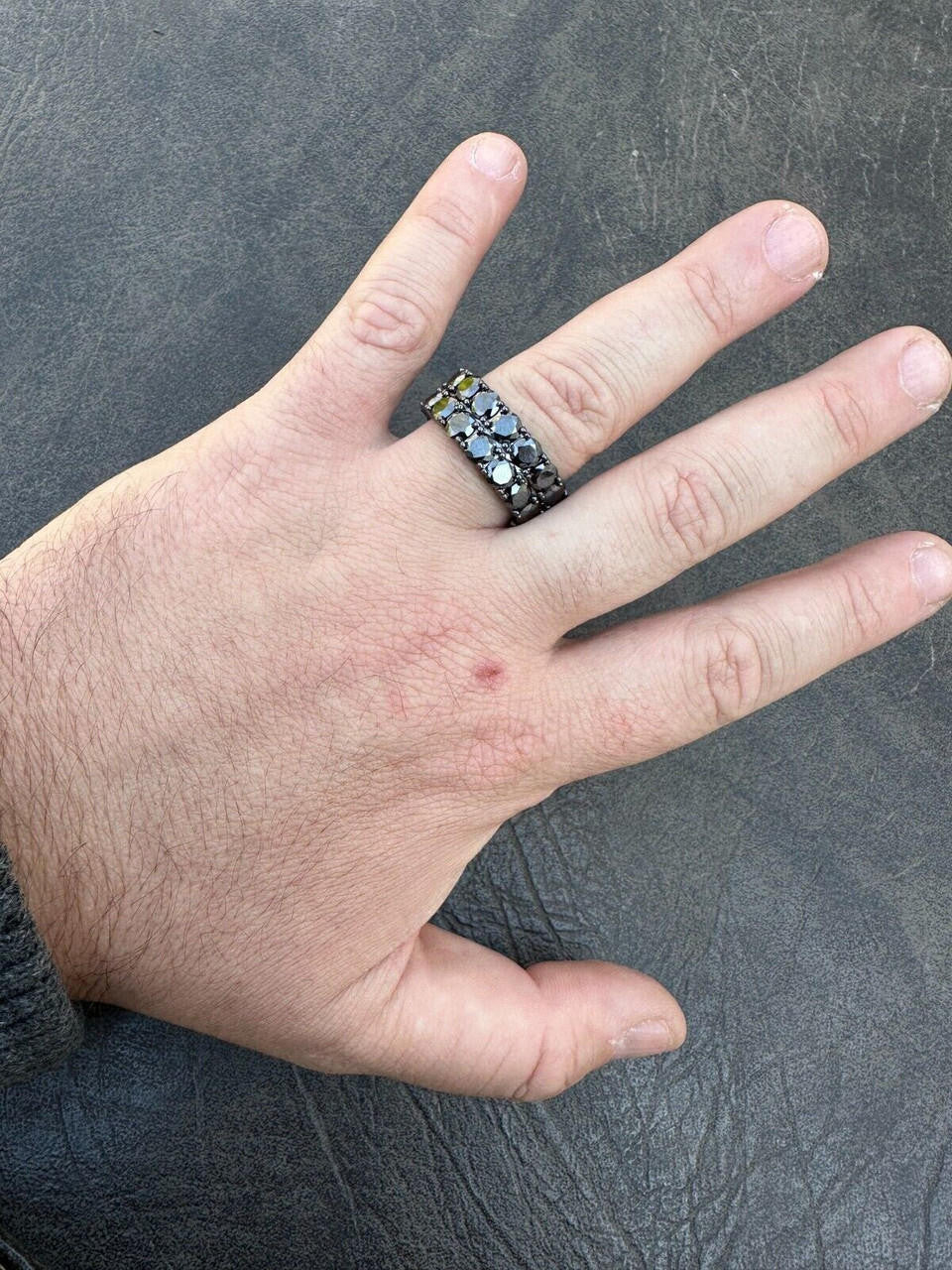 HarlemBling Black Moissanite Ring Real 925 Silver Oxidized Rhodium Hip Hop Iced Tennis Band