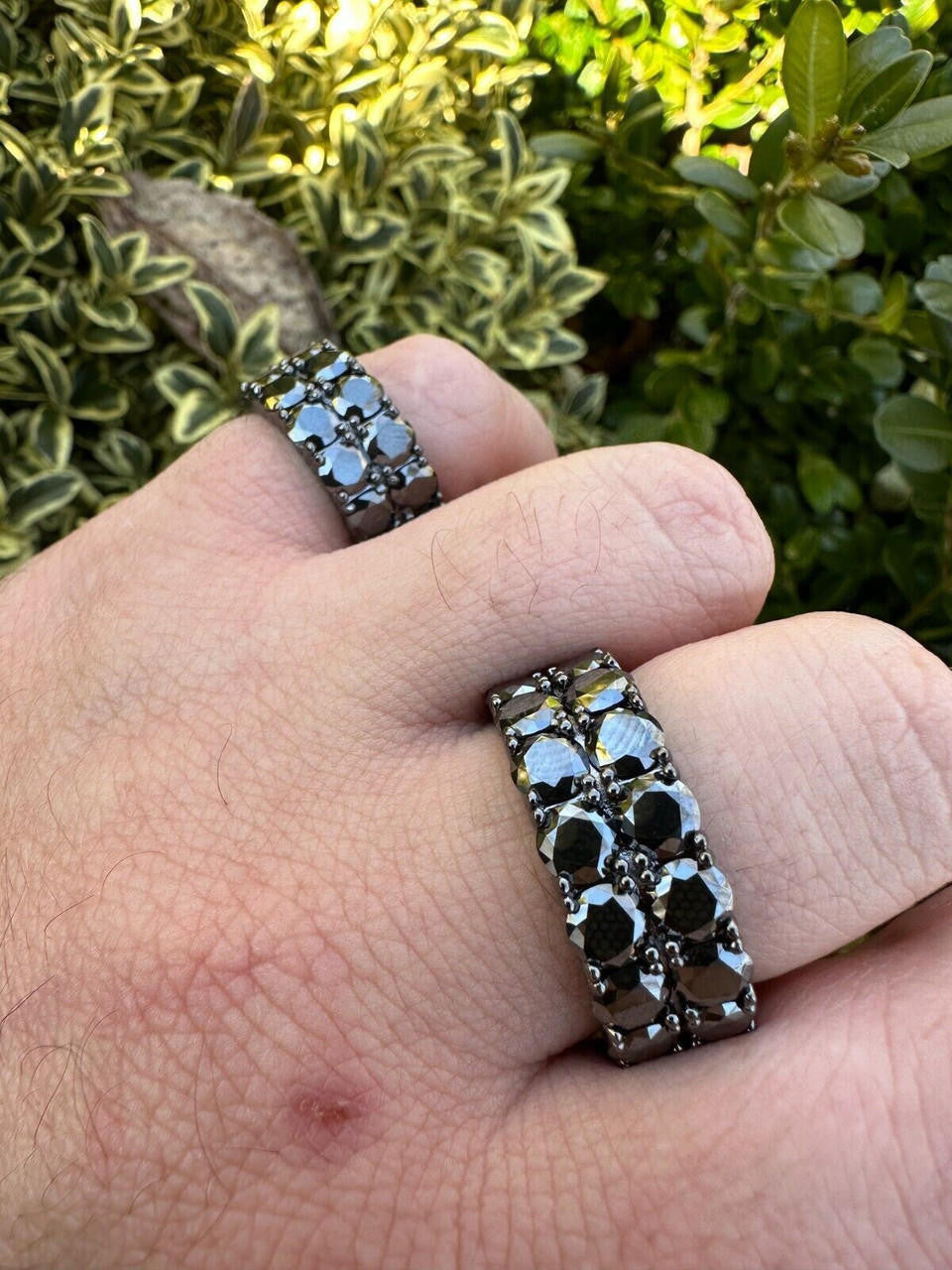 HarlemBling Black Moissanite Ring Real 925 Silver Oxidized Rhodium Hip Hop Iced Tennis Band