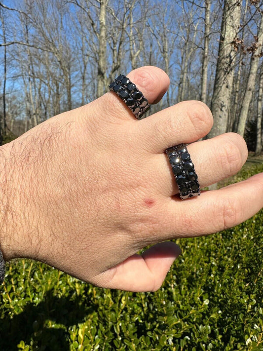 HarlemBling Black Moissanite Ring Real 925 Silver Oxidized Rhodium Hip Hop Iced Tennis Band