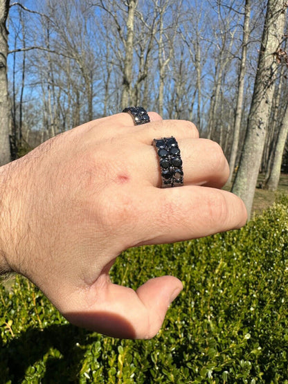 HarlemBling Black Moissanite Ring Real 925 Silver Oxidized Rhodium Hip Hop Iced Tennis Band