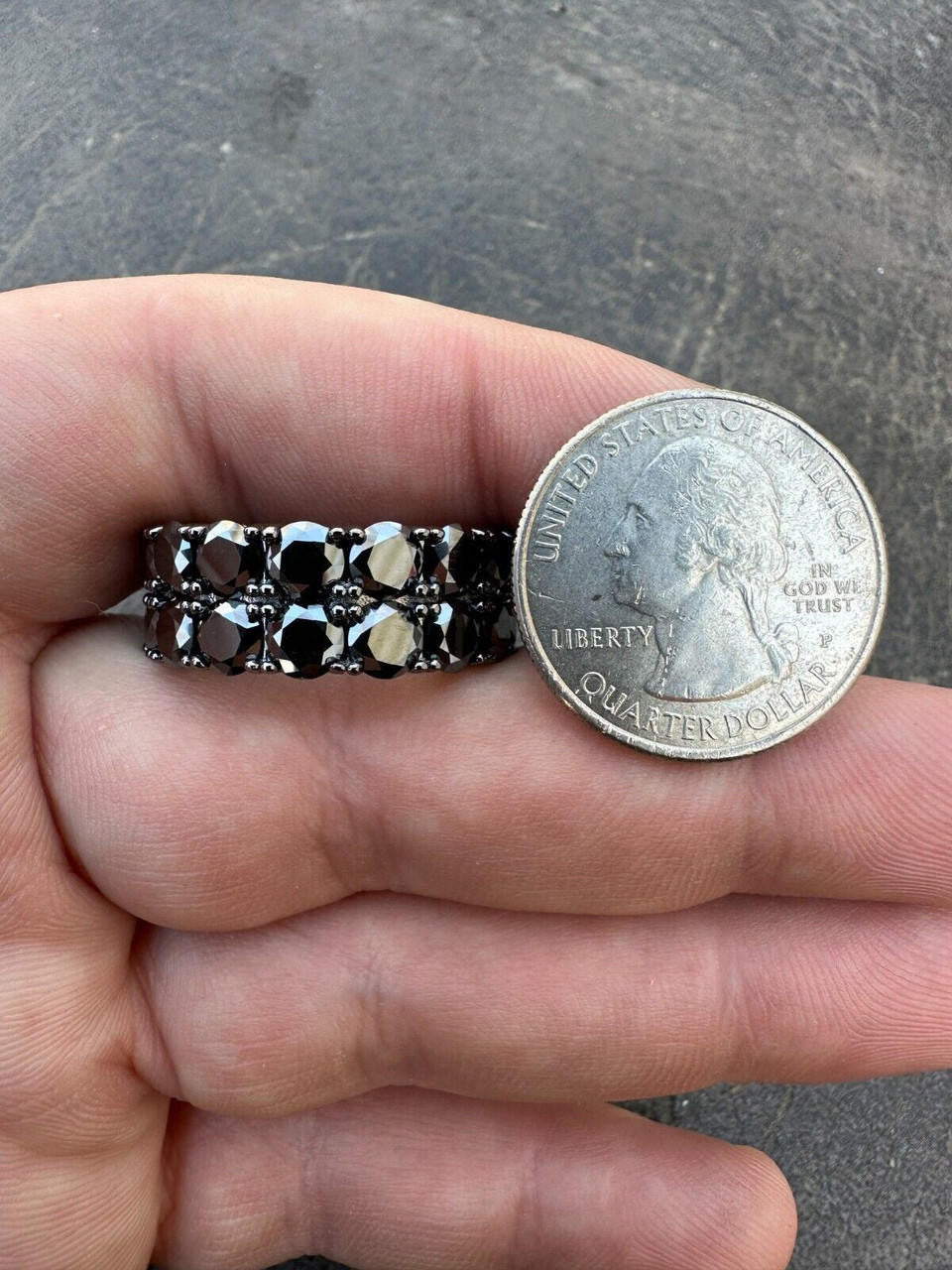 HarlemBling Black Moissanite Ring Real 925 Silver Oxidized Rhodium Hip Hop Iced Tennis Band