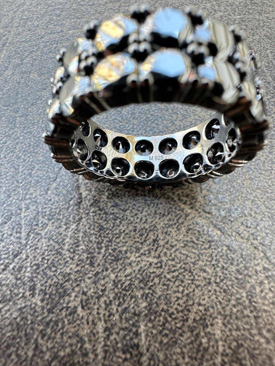 HarlemBling Black Moissanite Ring Real 925 Silver Oxidized Rhodium Hip Hop Iced Tennis Band