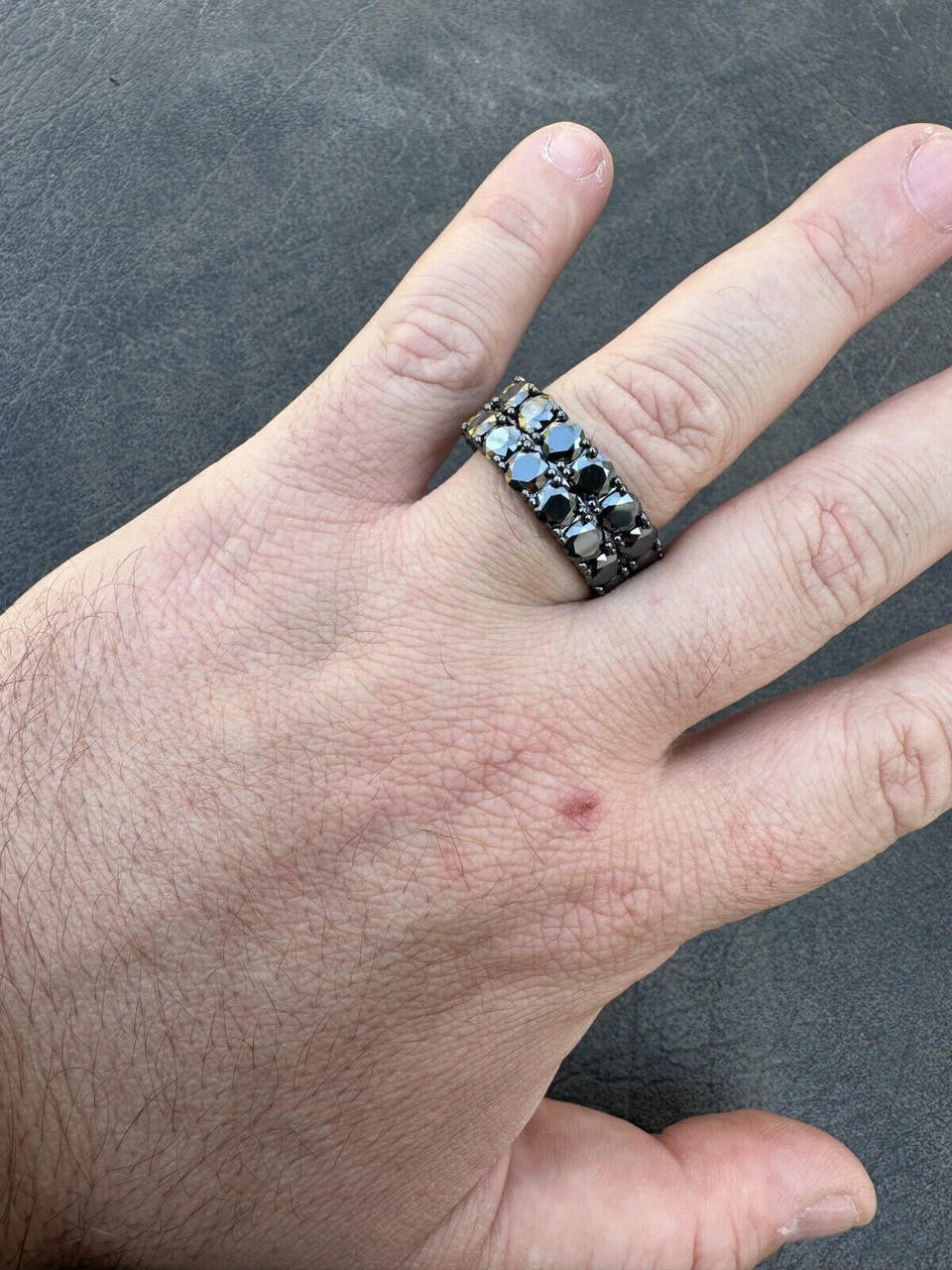 HarlemBling Black Moissanite Ring Real 925 Silver Oxidized Rhodium Hip Hop Iced Tennis Band