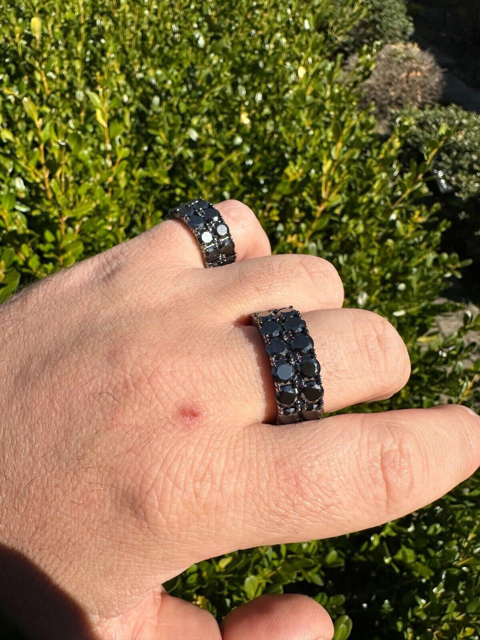 HarlemBling Black Moissanite Ring Real 925 Silver Oxidized Rhodium Hip Hop Iced Tennis Band