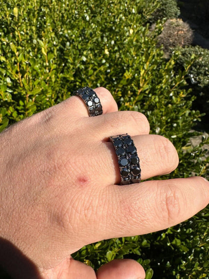 HarlemBling Black Moissanite Ring Real 925 Silver Oxidized Rhodium Hip Hop Iced Tennis Band