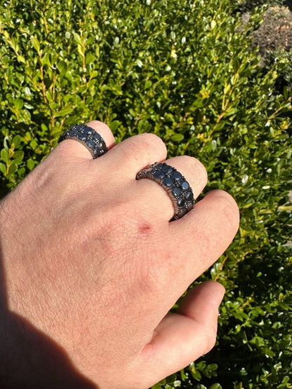 HarlemBling Black Moissanite Ring Real 925 Silver Oxidized Rhodium Hip Hop Iced Tennis Band