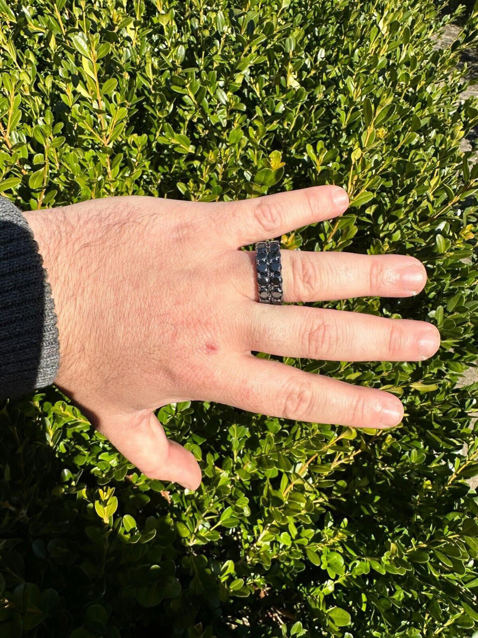 HarlemBling Black Moissanite Ring Real 925 Silver Oxidized Rhodium Hip Hop Iced Tennis Band