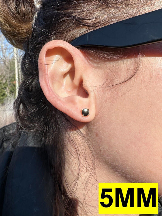 HarlemBling Black Moissanite Screwback Stud Earrings 14k Gold 925 Silver 3-8mm Passes Tester