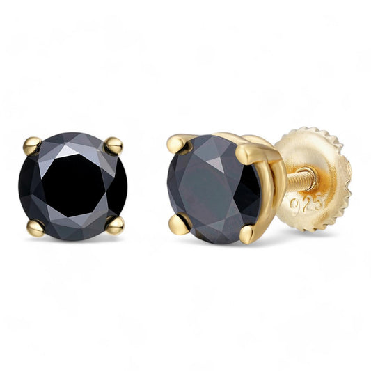 HarlemBling Black MOISSANITE Solitaire Stud Earrings - 14k Gold Vermeil 925 Silver - 3mm-8mm - 0.2-4ct
