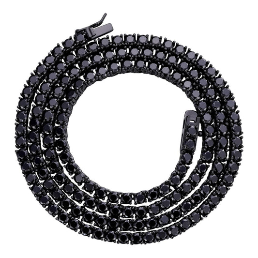 HarlemBling Black MOISSANITE Tennis Chain Necklace Iced Out - Black Rhodium Over 925 Silver - 3mm - 16-28"