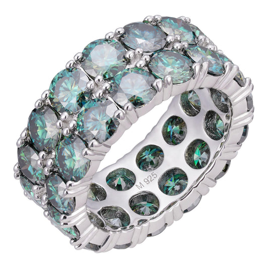 HarlemBling Blue Green Moissanite Double Row Eternity Ring -Natural 925 Silver