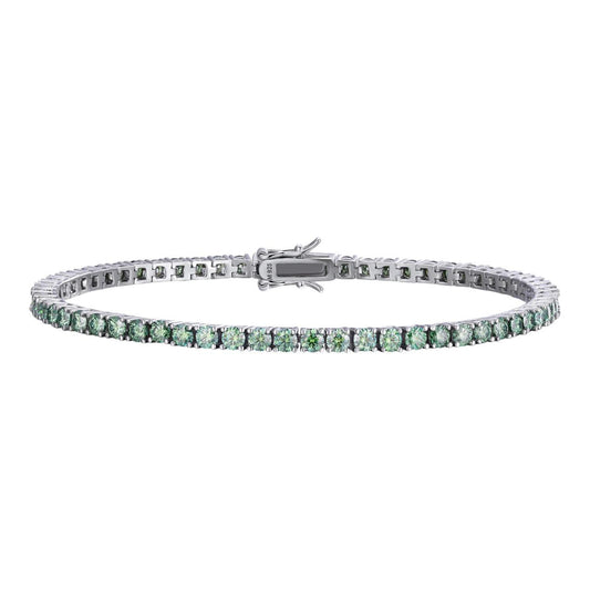 HarlemBling Blue Green MOISSANITE Tennis Bracelet 925 Sterling Silver Pass Diamond Test 3mm