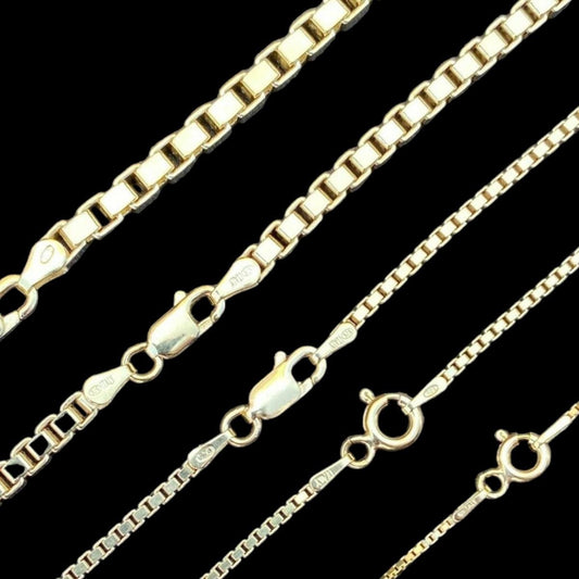 HarlemBling Box Chain Necklace - 14k Gold Vermeil 925 Sterling Silver - 16"-30" - 1mm-4mm
