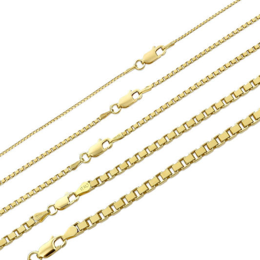 HarlemBling Box Chain Necklace - 14k Gold Vermeil 925 Sterling Silver - 16"-30" - 1mm-4mm