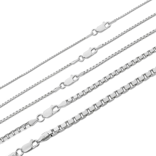 HarlemBling Box Chain Necklace - 925 Sterling Silver - 16"-30" - 1mm-4mm