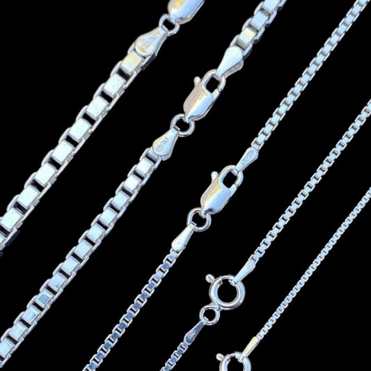 HarlemBling Box Chain Necklace - 925 Sterling Silver - 16"-30" - 1mm-4mm