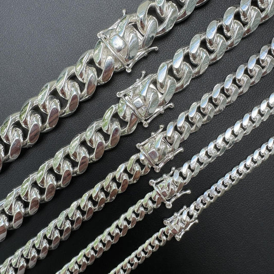 HarlemBling BUDGET Miami Cuban Link Chain Necklace Or Bracelet - 925 Sterling Silver - 7-30" - 5-14mm