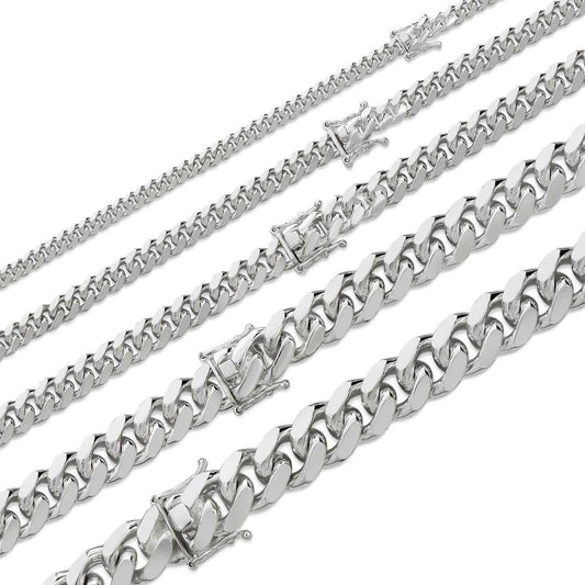 HarlemBling BUDGET Miami Cuban Link Chain Necklace Or Bracelet - 925 Sterling Silver - 7-30" - 5-14mm