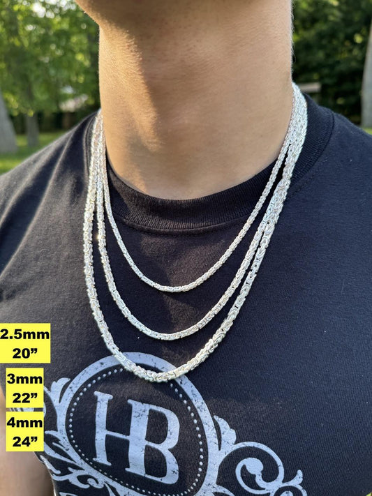 HarlemBling Byzantine Link Chain Necklace - 925 Sterling Silver - 18"-30" - 2.5mm-6mm