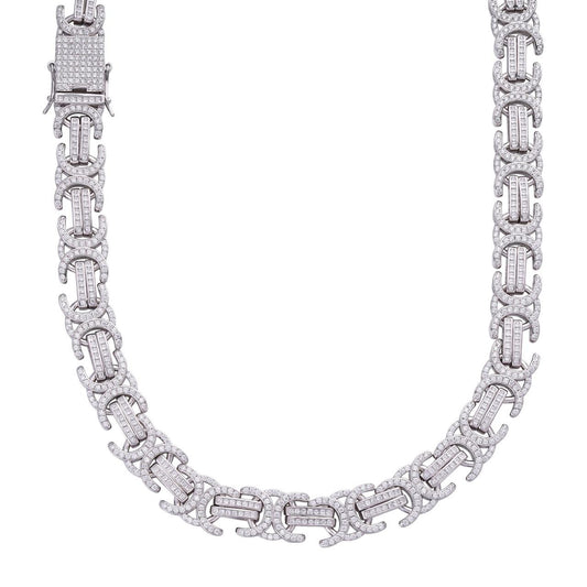 HarlemBling Byzantine Link Chain Necklace Iced Out CZ Stones - 925 Silver - 14mm - 18"-30"