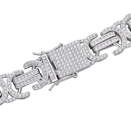 HarlemBling Byzantine Link Chain Necklace Iced Out CZ Stones - 925 Silver - 14mm - 18"-30"