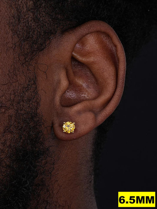 HarlemBling Canary Yellow MOISSANITE Solitaire Stud Earrings - 14k Gold Vermeil 925 Silver - 3mm-8mm - 0.2-4ct