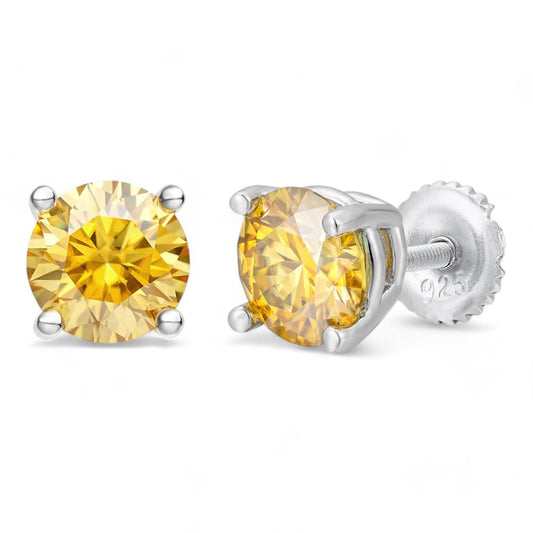 HarlemBling Canary Yellow MOISSANITE Solitaire Stud Earrings - 925 Silver - 3mm-8mm - 0.2-4ct