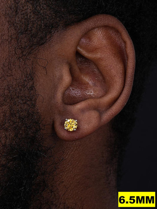 HarlemBling Canary Yellow MOISSANITE Solitaire Stud Earrings - 925 Silver - 3mm-8mm - 0.2-4ct