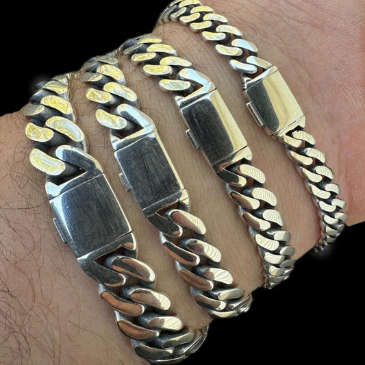 HarlemBling Cancun Cuban Link Chain Bracelet Sleek Clasp - 925 Sterling Silver - 7"-9" - 6mm-12mm