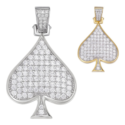 HarlemBling Car Deck Spades Iced Out Pendant - 14k Gold Vermeil Or 925 Silver - CZ Stones - Small 1.5"