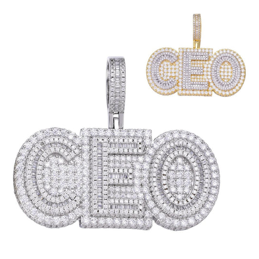 HarlemBling CEO Big Boss Iced Out Pendant - 14k Gold Vermeil Or 925 Silver - CZ Stones - Medium 2"